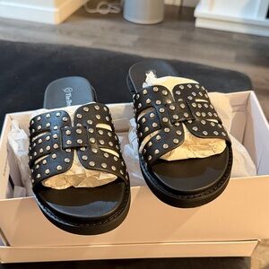 NWT THE DROP Black Studded Slide Sandals 5.5
